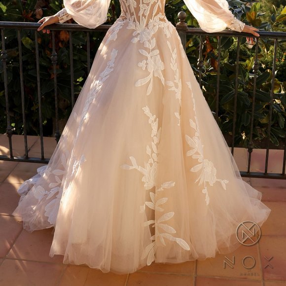NEW LONG FORMA WEDDING BALL GOWN W/ LACE DETAILS & REMOVABLE SLEEVES AC JE990L - Picture 7 of 10